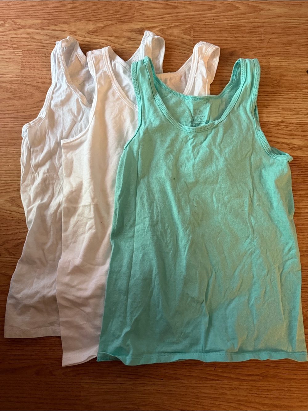 Fruit of the Loom Girls White & Aqua Tank Tops